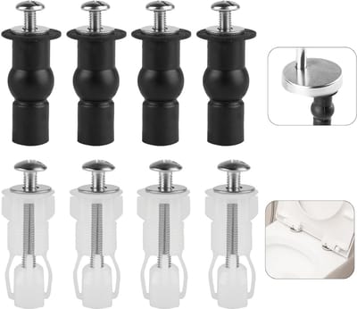 Set van 8 universele schroeven voor toiletzitting, bevestigingsbouten voor toiletzitting scharnieren, toiletzitting aansluitingen, elastische bovenmoeren van rubber, bevestigingen voor blinde gaten