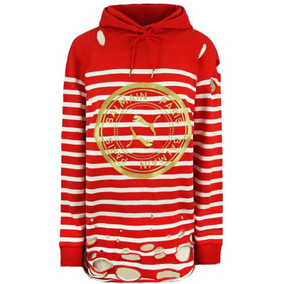 Puma x Balmain Vrouwen Rood Wit Distressed Hoodie