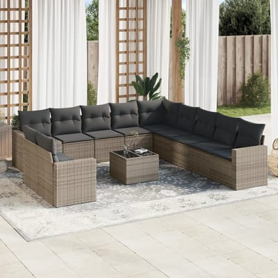 vidaXL - 12-delige - Loungeset - met - kussens - poly - rattan - grijs