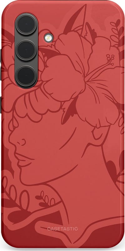 Casetastic hoesje geschikt voor Samsung Galaxy S24 - Dubbellaagse bescherming - Bloemenfluistering - Fashion Case - Koraal Terracotta