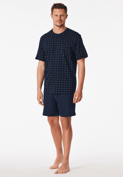 Korte pyjama met borstzak, donkerblauw met patroon - Comfort Essentials 48