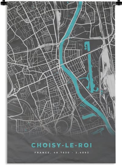 Wandkleed - Wanddoek - Plattegrond - Stadskaart - Kaart - Frankrijk - Choisy-le-Roi - 120x180 cm - Wandtapijt