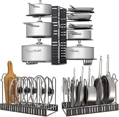 Famanu – Dubbelzijdige pannendekselhouder met 8 verstelbare verdelers, modulaire keukenorganizer, zwart