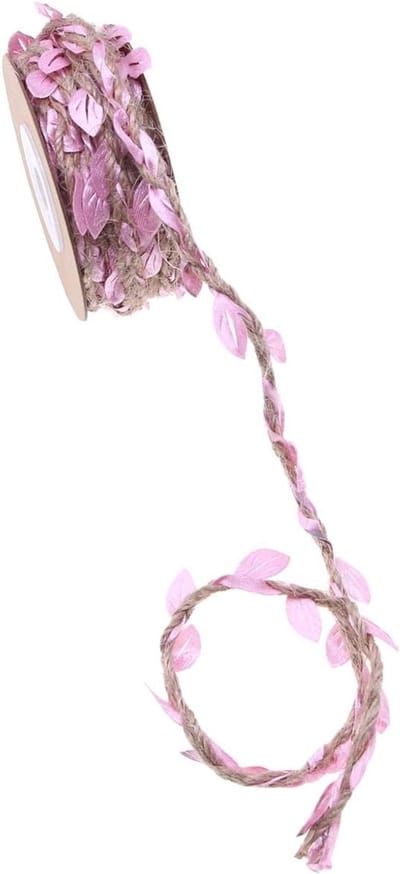 Jute Touw met Bladeren voor DIY Projecten, Decoratieve Ribbons, Rietdecoratie voor Bruiloften, Thuis en Tuin, Creatieve Knutselideeën, Roze Kleur