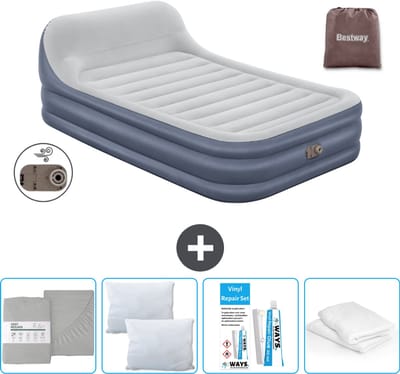 Bestway luchtbed - 2-Persoons - 152 x 226 x 46 cm - Grijs - Inclusief pomp - Hoeslaken - Kussen - Kussenbeschermer en Reparatieset