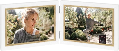 HAES DECO - Houten Fotolijst Duo Fevik in wit met bruin voor 2 foto's 10x15 - CV964HS