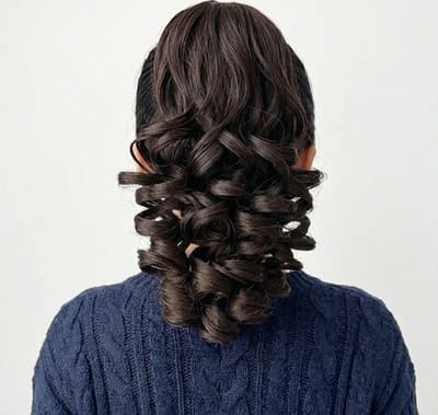 Donkerbruin krullend paardenstaart haar extensie extensions dames clip in ponytail haarstuk volumineuze curls natuurlijk ogend