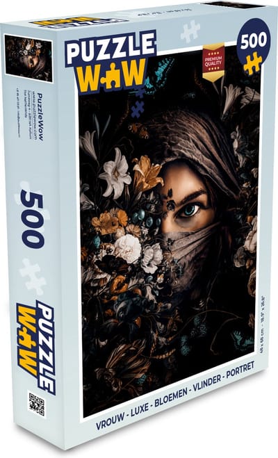 Puzzel Vrouw - Luxe - Bloemen - Vlinder - Portret - Legpuzzel - Puzzel 500 stukjes