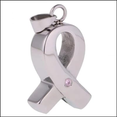 Aramat Jewels | Gedenkhangers | Stalen Pink Ribbon Ashanger – Gedenksieraad Borstkanker Bewustzijn | Zilverkleur-Roze-3.5x1.8cm | |20mm | Staal | Volwassenen | Verkleurd niet