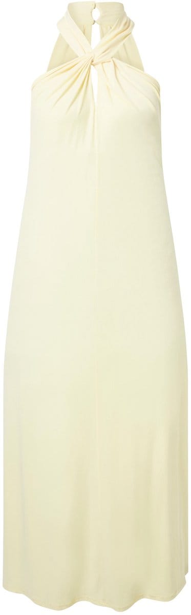 Ulla Popken - Dames - Maxi-jurk halternek gedrapeerd mouwloos - Zacht geel - Maat 50+