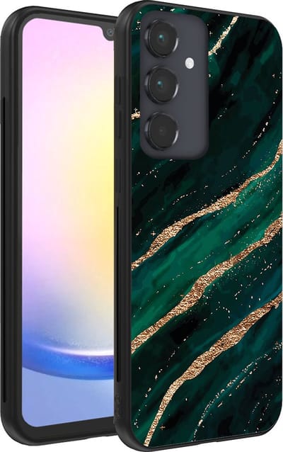 Smartphonica Telefoonhoesje geschikt voor Samsung Galaxy A25 met marmer opdruk - TPU backcover case marble design - Groen Goud geschikt voor Samsung Galaxy A25