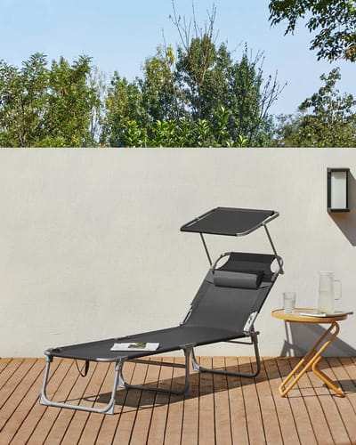Jessi Store - Ligbed - Ligstoel - Ligstoel tuin - Zonnebed opvouwbaar - Verstelbaar - Met zonnescherm - 193x53x29 cm - Donkergrijs