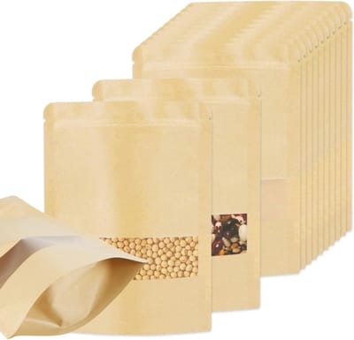 Set van 50 Herbruikbare Kraft Papieren Tassen met Venster 18 x 26 cm - Ideaal voor Snoep, Noten en Koffiebonen