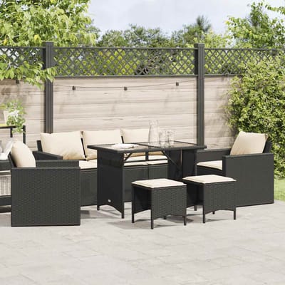 vidaXL - 6-delige - Loungeset - met - kussens - poly - rattan - zwart