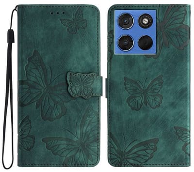 Coverup Hoesje - Geschikt voor Motorola Edge 70 Hoesje - Coverup Vlinders Book Case - Groen