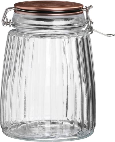 Urban Living Voorraadpot/bewaarpot - 1,5L - glas - met beugelsluiting - koperen deksel