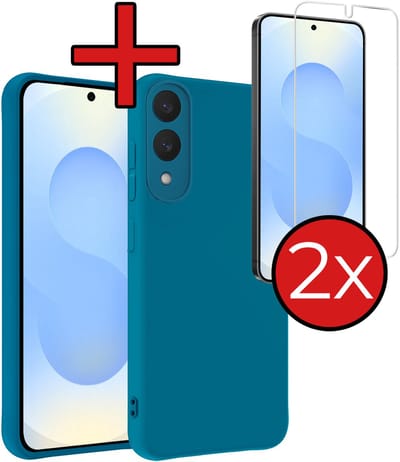 Hoesje - Met 2x Screenprotector - Geschikt voor Samsung Galaxy S25 Edge - Sterk & Shockproof - Telefoon Hoes - Back Cover - Siliconen Case - Telefoonhoes - Donkerblauw