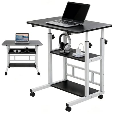 Verrijdbaar Bureau Op Wielen - C-Vormige Roltafel - Laptop- En Computerbureau - Nachtkastje In Hoogte Verstelbaar
