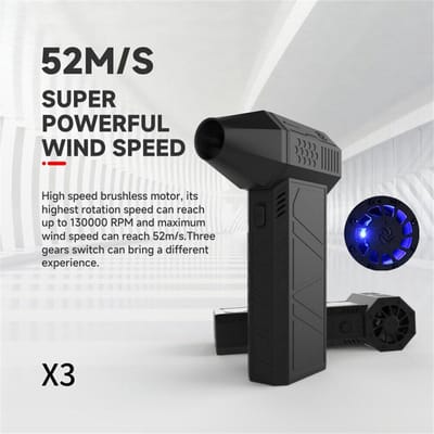 Fiizreal X50 Pro Brushless Turbo Ventilator – Krachtige Draagbare Airflow – USB-C Oplaadbaar – Stil & Energiezuinig – Zwart