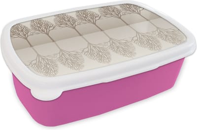 Broodtrommel Roze - Lunchbox - Brooddoos - Design - Bomen - Bos - 18x12x6 cm - Kinderen - Meisje