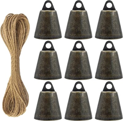 9 Stuks Vintage Bronzen Jingle Bells (1.5x2.5cm) Mini Belletjes voor Knutselen, Kerstdecoratie en Honden Training
