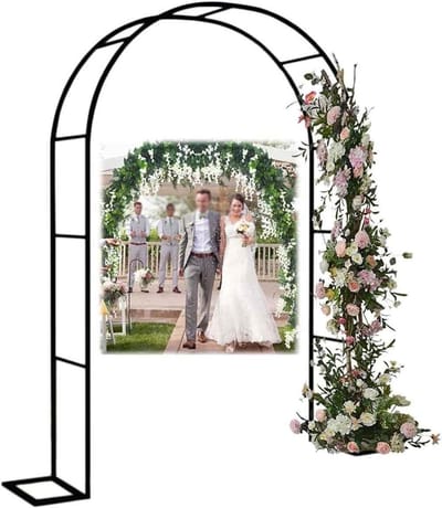 Tuin Roos Boog - Decoratieve Prieel - Ondersteuning Klimplanten - Stabiele Metalen Basis - Breed 1.8m Hoog 2.2m - Zwart