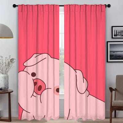 Roze Varken Huis Interieur Gordijnen voor Woonkamer Shades Verduisterend Gordijn Tule voor Slaapkamer Halloween Decoratie Afscheiding Keuken W74xH114cmx2pcs-CL