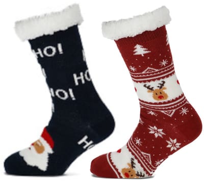 WeirdoSox - 2 paar Huissokken - Super zacht - Anti slip op voetzool - 1 paar Winter print en 1 paar kerst print - One size fits all - voor heerlijke warme voeten