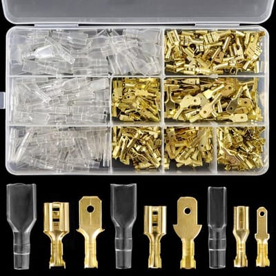 Complete Crimp Terminal Kit met 450 Stuks, Plat Stekker Set voor Elektrische Verbindingen, Inclusief Isolatiesleeves en Diverse Maten