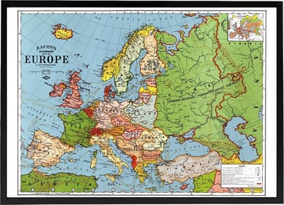 Poster Kaart Europa - 1923 - Large 50x70 - Topografie - Aardijkskunde - Schoolplaat - Kinderkamer
