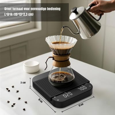 Nexvo® Koffie Weegschaal - Weegschaal - Scale - Max 3000 Gram - Zwart - 18cm x 18cm x 5cm