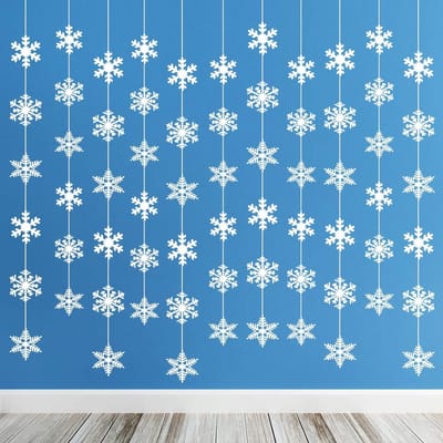12 Strings Winterdecoratie met Sneeuwvlokken, Kerstguirlande en Sfeervolle Versiering voor de Feestdagen