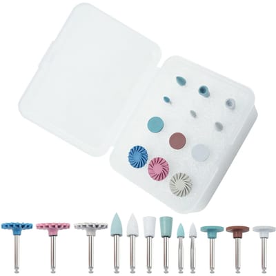 Jeu de 12 Roues de Polissage en Caoutchouc Résine Dentaire PK004 Pour Meulage Finition Résine Composite Outils Dentaires Avec Kit Spiral white