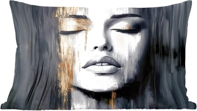 Sierkussens - Kussentjes Woonkamer - 60x40 cm - Gezicht - Vrouw - Penseelstreken - Abstract