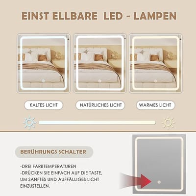 Make-uptafel met LED Spiegel en Stopcontact 110x140,5x39,5 cm – Kaptafel met 7 Laden, USB & Kruk, Dimbare Verlichting, Grote Spiegel – Wit – Pauwhome