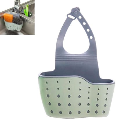1 stuk, Gootsteenrek ，Afdruiprek voor zeepspons，verstelbare, klik-vaste, dubbellaagse afvoerzak, opbergrek, geschikt voor gootstenen, keukens, toiletten en badkamers, groen, 15*5*21cm