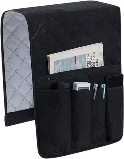 Sofa Armleuning Organizer met 5 Vakken en Bekerhouder – Bank Organizer en Opbergtas voor Afstandsbediening, Telefoon en Accessoires - Zwart