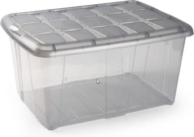 Plasticforte opslagbak organizers met deksel - transparant/grijs - 60 liter - kunststof
