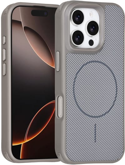 TUNIQ Back cover voor iPhone 16 Pro - MagSafe - Carbon Fiber - Antishock - Grijs