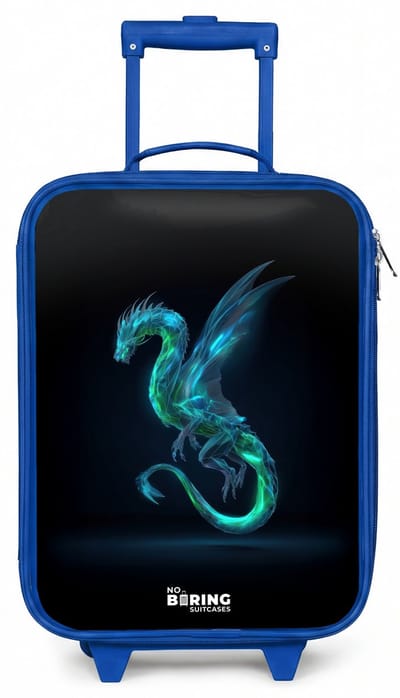 NoBoringSuitcases.com® - Kinderkoffer blauw - Kindertrolley jongen - Legendarische cyberdraak - Koffer kind lichtgewicht - Reiskoffer trolley voor kinderen - Koffertje met lichtgevende wieltjes - Rolkoffer