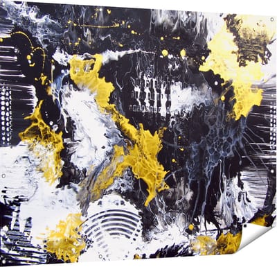 Gards Tuinposter Abstracte Kunst met Zwart, Wit en Goud - 150x120 cm - Tuindoek - Tuindecoratie - Wanddecoratie buiten - Tuinschilderij