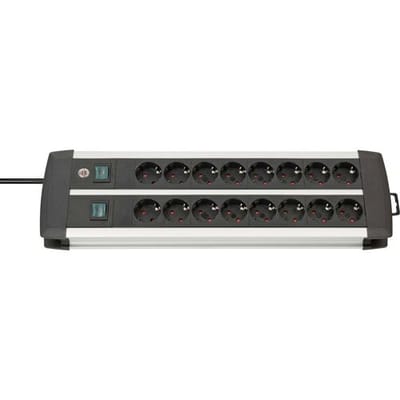 Brennenstuhl Premium Alu-Line 16-voudige stekkerdoos van hoogwaardig aluminium (met 2 schakelaars voor elk 8 contactdozen en 3 m kabel, Made in Germany)