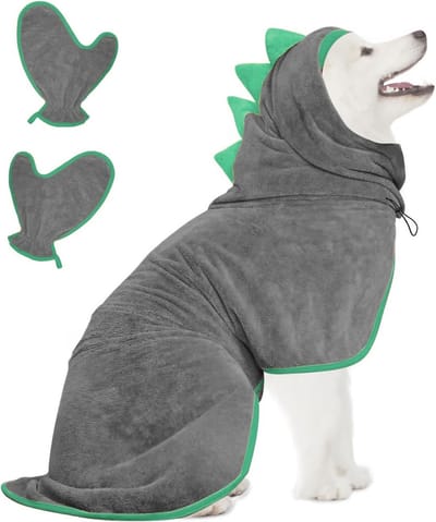 Verstelbare microvezel badjas voor grote honden en katten - Sneldrogend en absorberend - Ideaal na het baden of in de regen - XL, grijs met groen