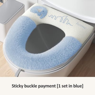 Tapis de protection de siège de toilette souple universel avec lève-abattant de toilette, plus épais, plus chaud, lavable, accessoires de salle de bain bleu