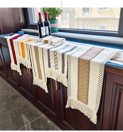 SPHProducts - Tafelloper - Boho-decoratie - Geweven macramé - Wijnrood B - Vintage tafelloper - Geschikt voor bruiloft - 30 cm x 200 cm