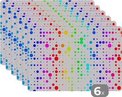 Placemat - Placemats kunststof - Regenboog - Patronen - Confetti - Neon - 45x30 cm - 6 stuks - Hittebestendig - Anti-Slip - Onderlegger - Afneembaar