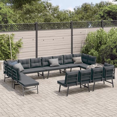 vidaXL - 8-delige - Tuinbankenset - met - kussens - gepoedercoat - staal - zwart
