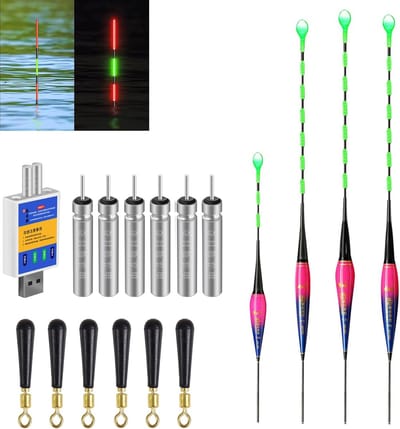 SnelShoppen - 3-delige LED dobbers met beetindicator, drijfvissen met gravitiesensor en basis, visaccessoires voor zoetwater, zeevissen, nachtvisserij