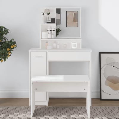 Kaptafel met spiegel - Make-uptafel - Make-up aanbrengen - Veel opbergruimte - 865 cm breed - Wit