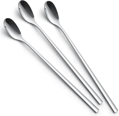 3-delige lepelset voor latte macchiato, roestvrij staal, lange handgreep, ideaal voor ijskoffie, milkshakes en ijsthee, perfect voor koel drinken en desserts